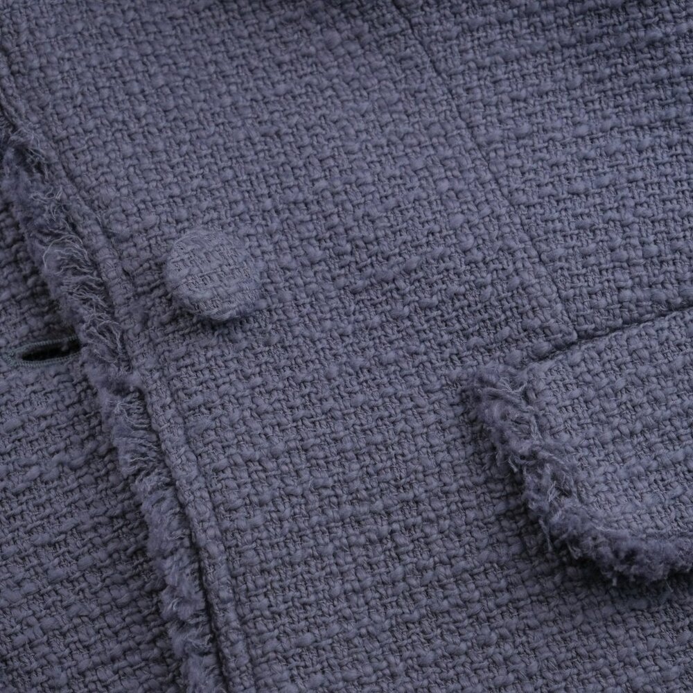 Cinq à Sept Boucle Khloe Tweed Fringe Trim Blazer, Dusty Blue, Size US 0 - Picture 8 of 10